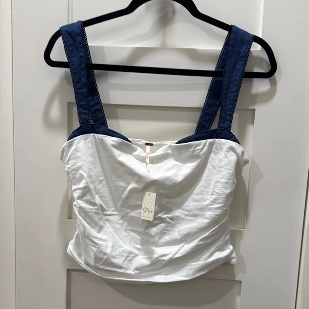 Free People White and Navy Tank TopFree People Bodega tube top - Picture 2 of 10